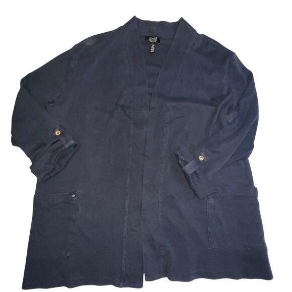 Jones New York Cardigan Womens Large Blue Open Casual Sweater Roll Tab Sleeve - Picture 3 of 9